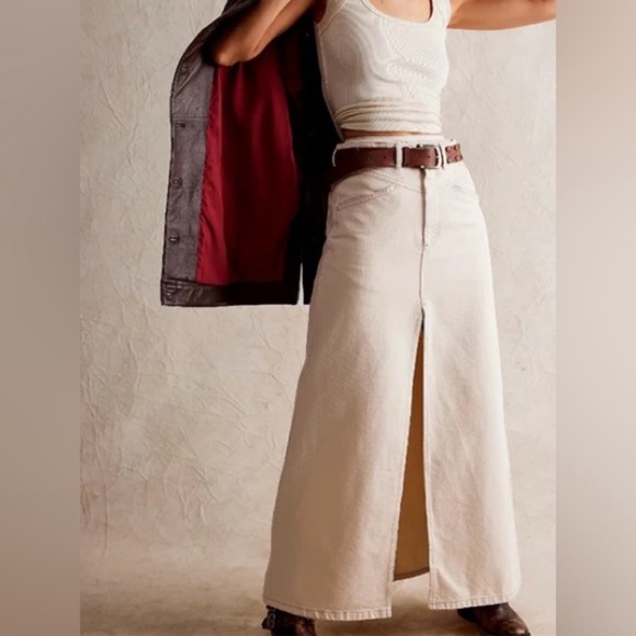 Free People Come as You Are Maxi Skirt Ivory Size 2 High Waist New Boho - Picture 9 of 12